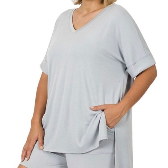 - Plus size cute‎ short T-shirt set Cream - Picture 6 of 11